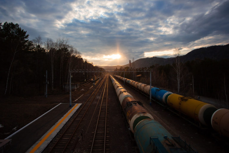 railway in sunset dawn